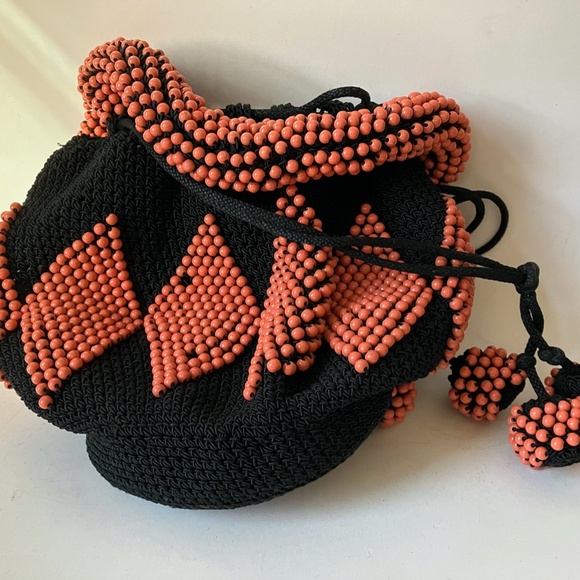 unique antique beaded pouch drawstring handbag - Picture 7 of 13
